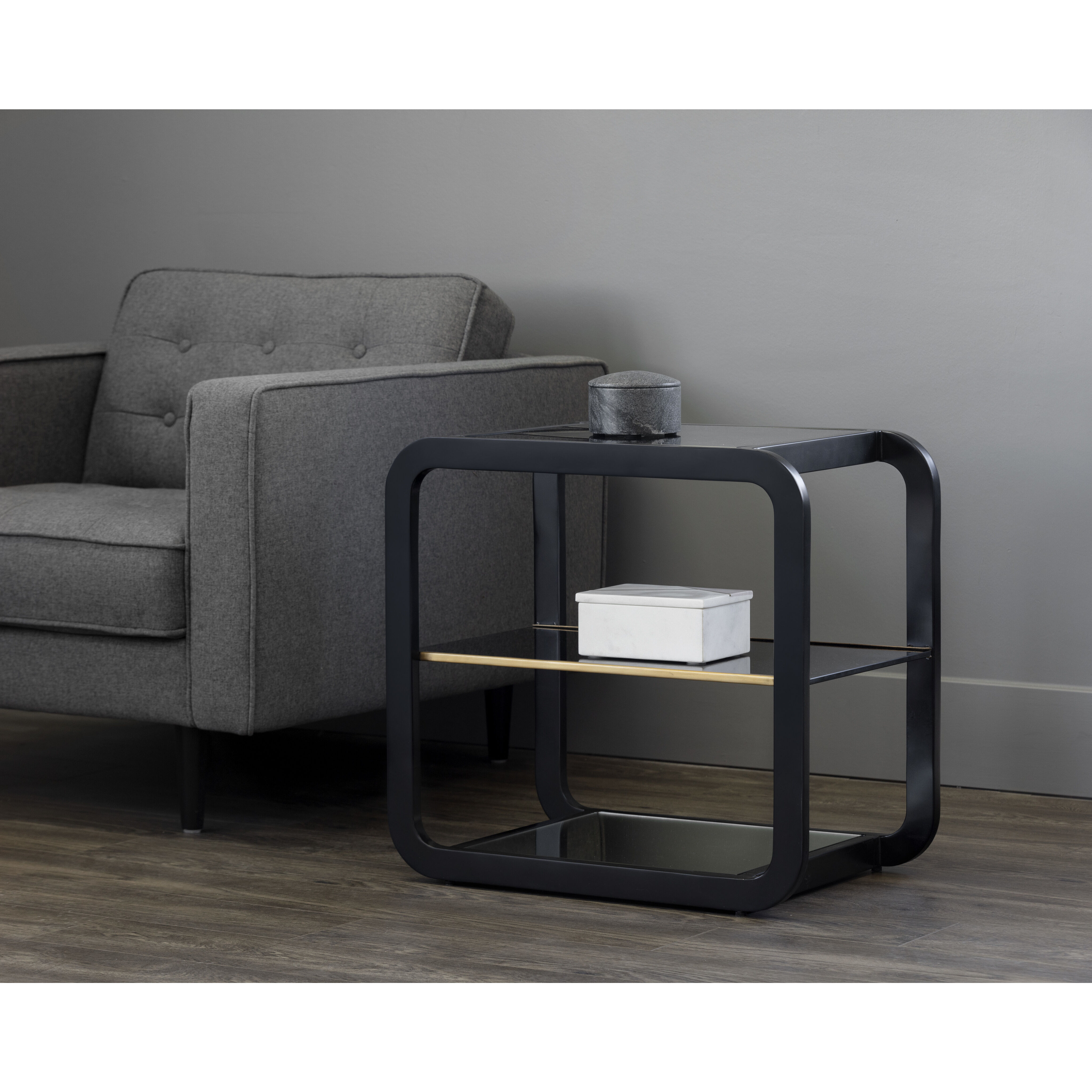 Ambretta 23.5 X 22.25 inch Black / Smoke Grey Side Table